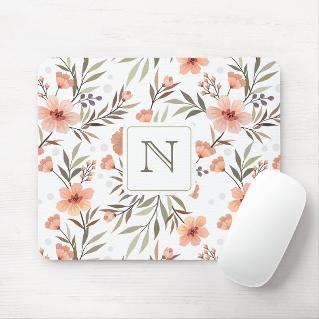Mousepad Fronteira floral pastel inicial linda Elegante (Com mouse)