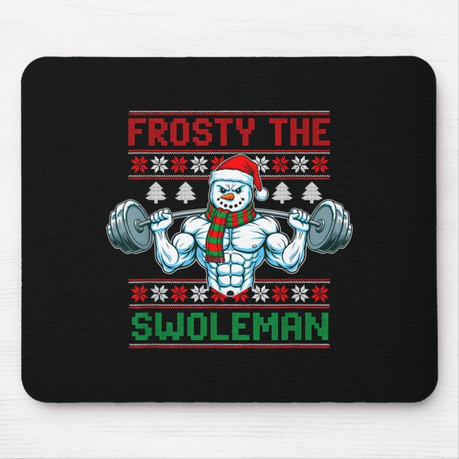 Mousepad Frosty The Swoleman Ugly Christmas Sweater Funny S (Frente)