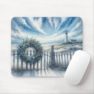Mousepad Frota de Natal em uma cerca de praia
