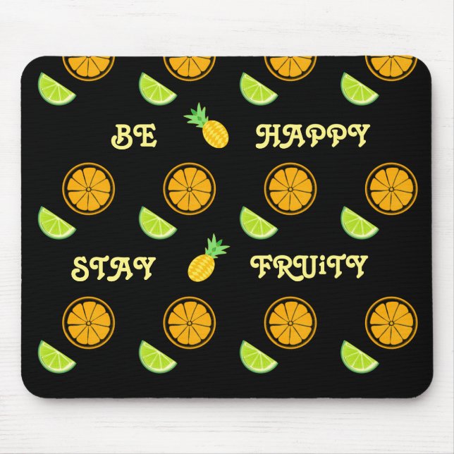 Mousepad Fruity Juice Lemon Orange Yellow Padrão Feliz (Frente)