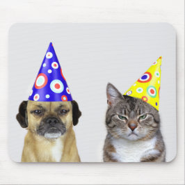 Mousepad Frustrado cão e gato com Partyhütchen