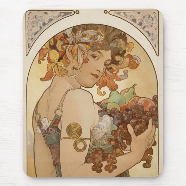 Mousepad Fruta (Art Nouveau) (Retrato feminino) (Frutas) (Frente)