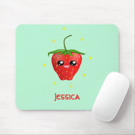 Mousepad Fruta de morango monograma kawaii em turquesa