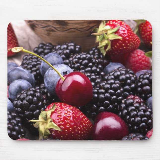 Mousepad Frutas saborosos do verão em uma mesa de madeira (Frente)