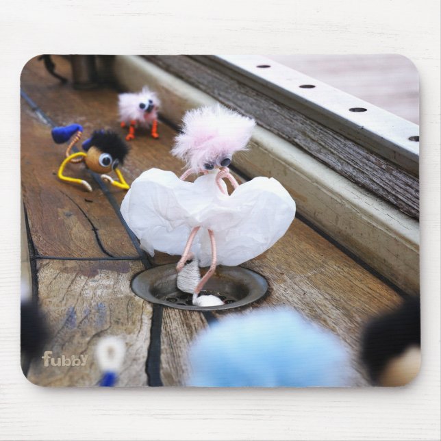 Mousepad Fubby poppetje als Marilyn Monroe verkleed. (Frente)