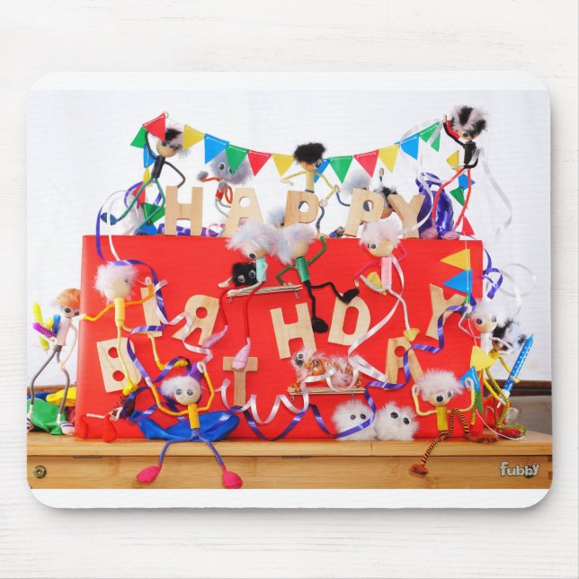 Mousepad Fubby's die feest vieren voor verjaardag. (Frente)