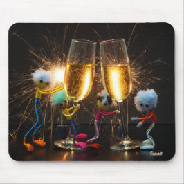 Mousepad Fubby's die feestelijk proosten met vuurwerk.