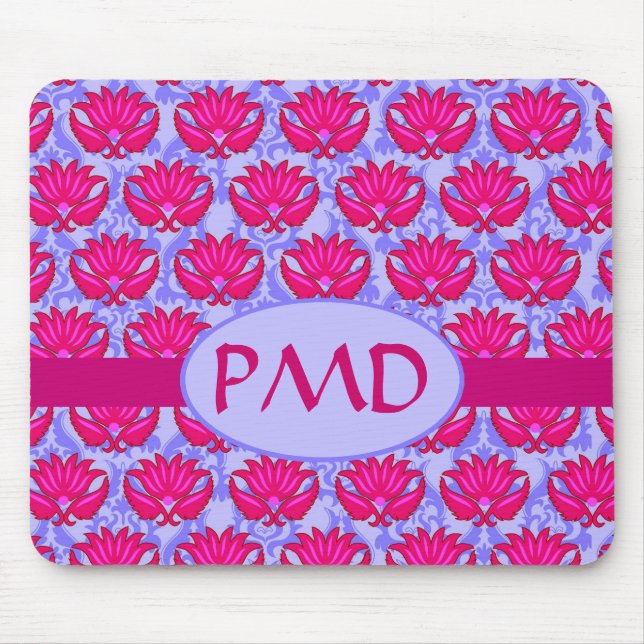 Mousepad Fuchsia Púrpura Rosa Nouveau Damask Monograma (Frente)