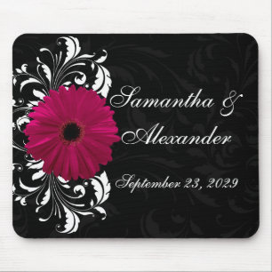 Mousepad Fuchsia Scroll Gerbera Daisy w/Black and White