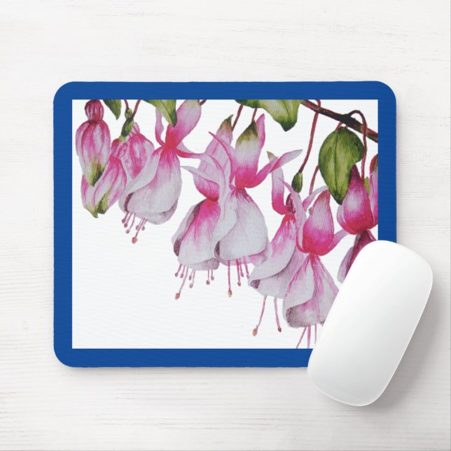 Mousepad 'Fuchsias Festivas' em um Pad do Mouse (Com mouse)