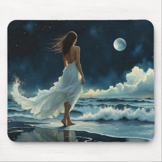 Mousepad Fuga à Beira-Mar sob a Lua | Arte Costeira