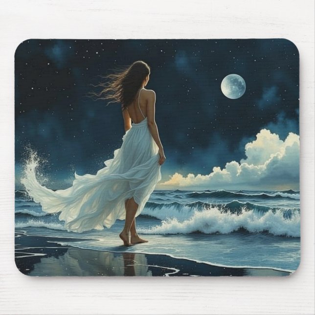 Mousepad Fuga à Beira-Mar sob a Lua | Arte Costeira (Frente)