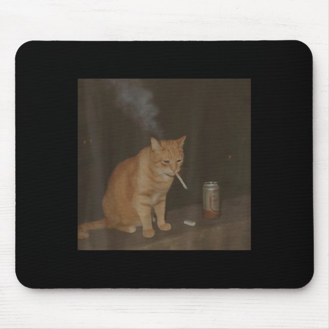 Mousepad Fumar Feliz Cigarro Gatinho Engraçado Fumar Meme B (Frente)