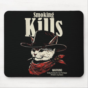 Mousepad Fumar mata gato caubói engraçado com chapéu citaçã