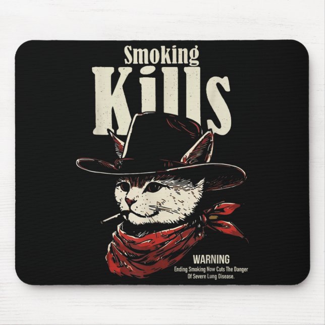 Mousepad Fumar mata gato caubói engraçado com chapéu citaçã (Frente)