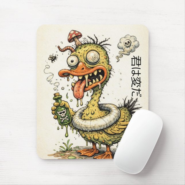 Mousepad Fun and weired hand drawn cartoon duck monster (Com mouse)