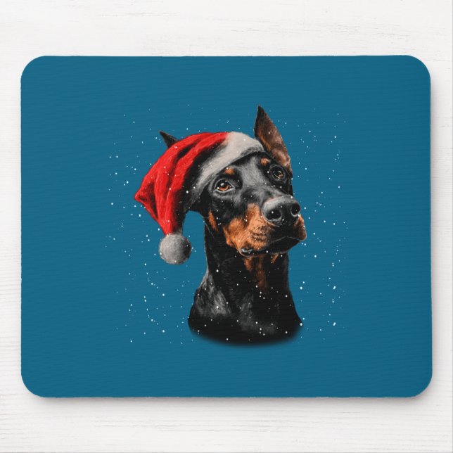 Mousepad Fun Doberman Dog Christmas Lights Santa Hat Long S (Frente)