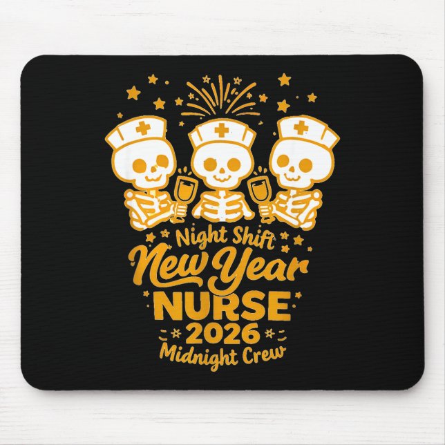 Mousepad Fun Skeleton Er Icu Nurse Night Shift Crew New Yea (Frente)