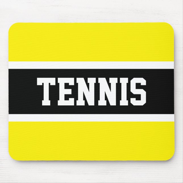 Mousepad Fun Sporty Bold TENNIS Text Yellow Black Stripes (Frente)