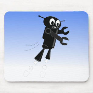 Mousepad Fundo Azul do Céu Azul Robô Voador Preto