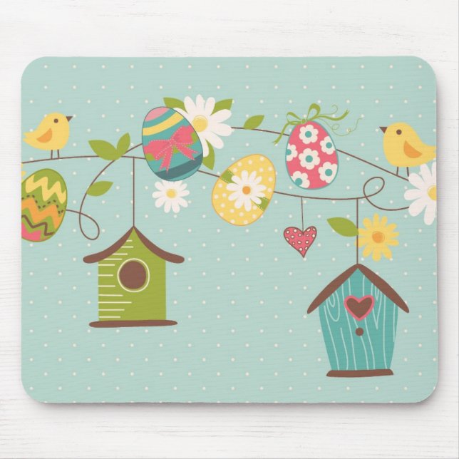 Mousepad Fundo bonito do primavera com casas do pássaro (Frente)