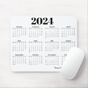 Mousepad Fundo branco do calendário 2024