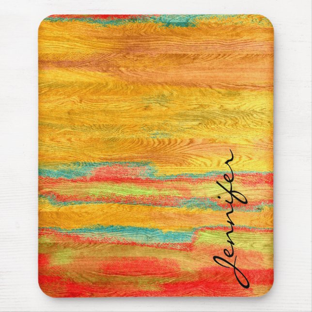 Mousepad Fundo de Grão de Madeira Moderno Colorido (Frente)