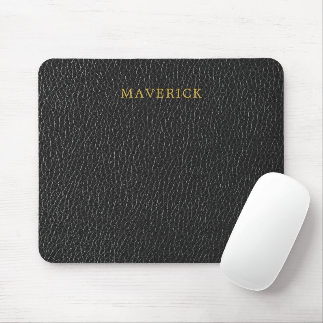 Mousepad Fundo de Textura de Couro Preto com Nome Personali (Com mouse)