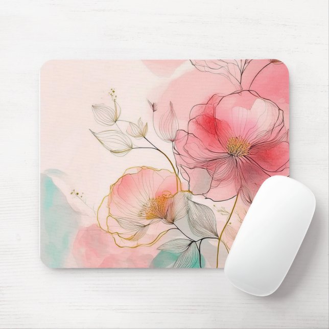 Mousepad Fundo Elegante das Flores de Aquarela (Com mouse)