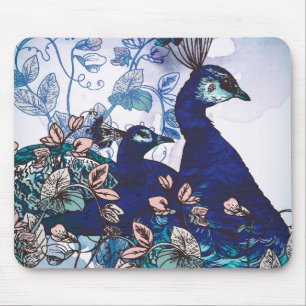 Mousepad Fundo floral com pavões