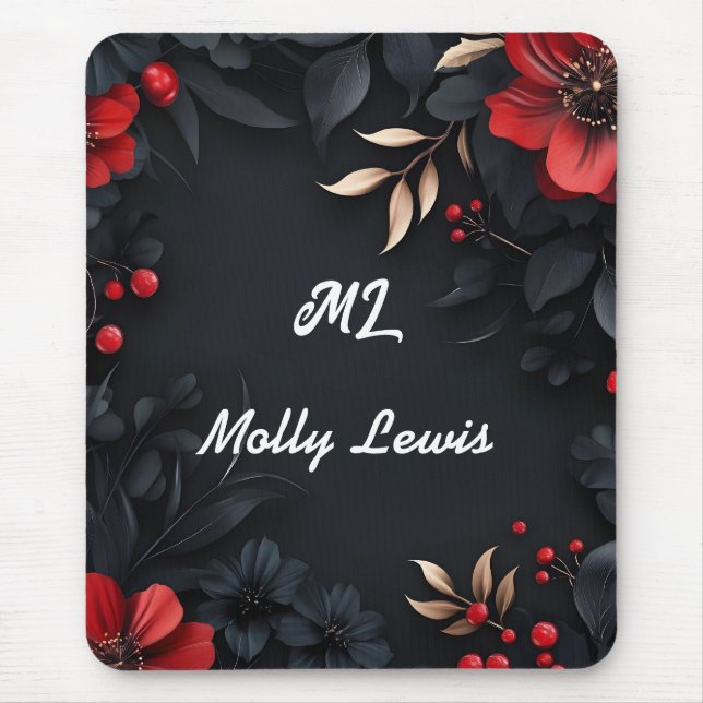 Mousepad Fundo preto com decoração floral (Frente)