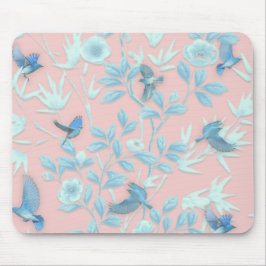 Mousepad Fundo rosa com aves e flores