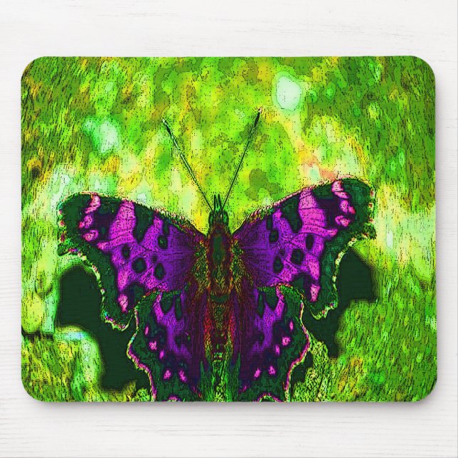 Mousepad Fundo roxo da borboleta nas folhas do verde limão (Frente)
