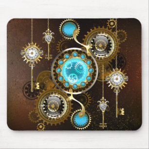 Mousepad Fundo Rusty Steampunk com Lentes Turquesa