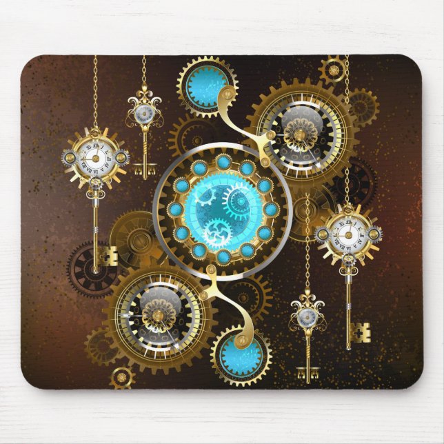 Mousepad Fundo Rusty Steampunk com Lentes Turquesa (Frente)