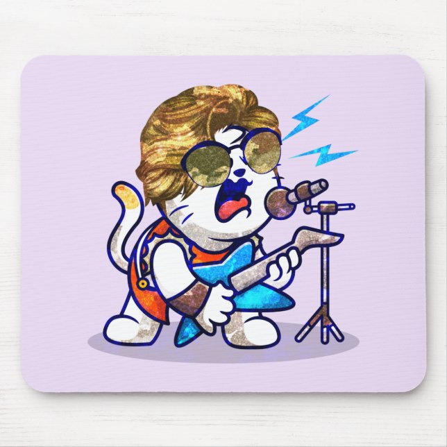 Mousepad Funky Rockstar Cat - Gatinho Legal do Lover Música (Frente)