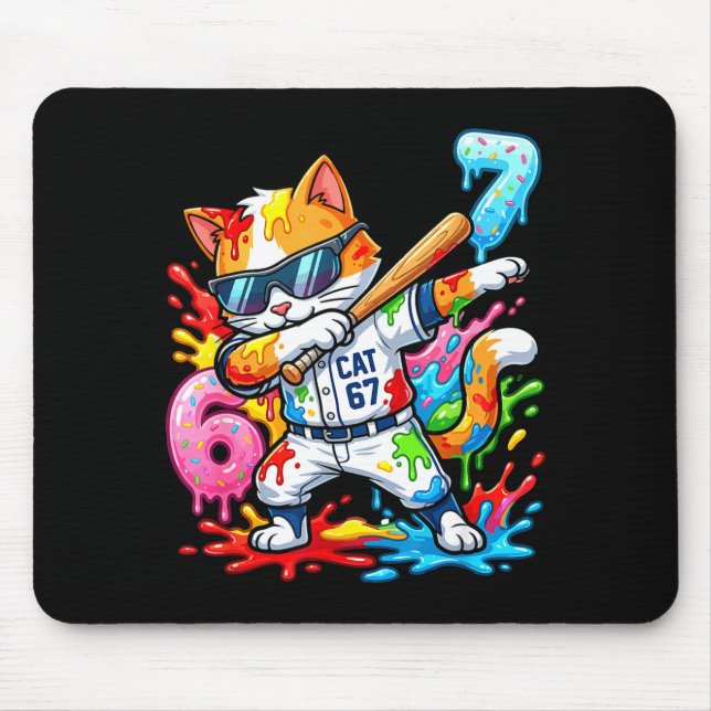 Mousepad Funny 67 Baseball Dabbing Cat 6 7 Dripng Ice Cream (Frente)
