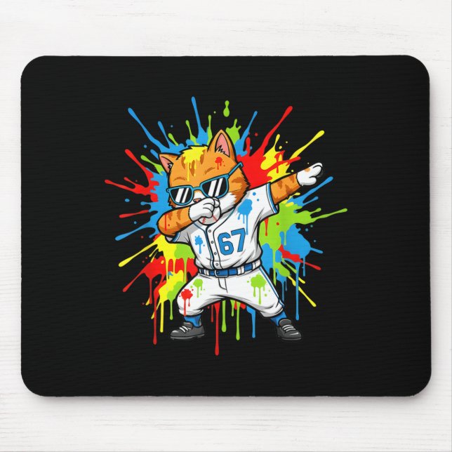 Mousepad Funny 67 Baseball Dabbing Cat 6 7 Dripng Ice Cream (Frente)