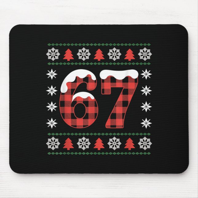 Mousepad Funny 67 Buffalo Plaid Christmas Snow Ugly Sweater (Frente)