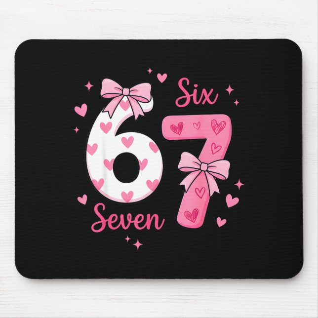 Mousepad Funny 67 Cute Six Seven Meme Nk Hearts Bow Valenti (Frente)