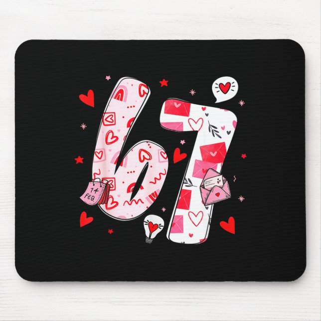 Mousepad Funny 67 Meme Six Seven 6 7 Valentine Hearts  (Frente)