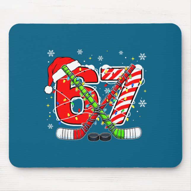 Mousepad Funny 67 Santa Hat Candy Cane Ice Hockey Six Seven (Frente)