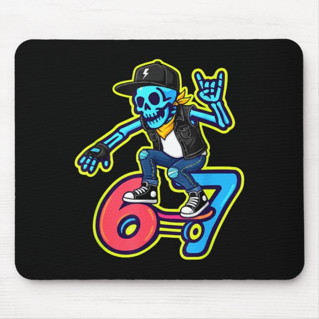 Mousepad Funny 67 Skeleton Skater Meme Retro Skateboarding  (Frente)