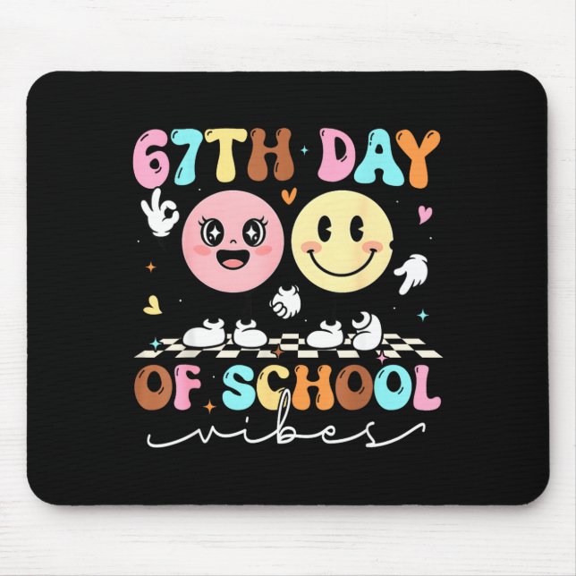 Mousepad Funny 67th Day Of School Vibes Smile Face Boy Girl (Frente)