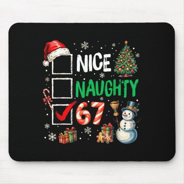 Mousepad Funny 6-7 Meme Nice Naughty 67 Christmas Brain Rot (Frente)