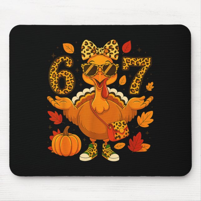 Mousepad Funny 6 7 Thanksgiving Leopard Bow Turkey Six Seve (Frente)