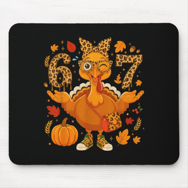 Mousepad Funny 6 7 Thanksgiving Leopard Bow Turkey Six Seve (Frente)