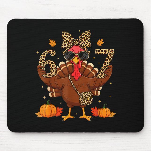 Mousepad Funny 6 7 Thanksgiving Leopard Bow Turkey Six Seve (Frente)