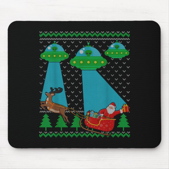 Mousepad Funny Alien Ufo Santa Sleigh Ugly Christmas Sweate (Frente)