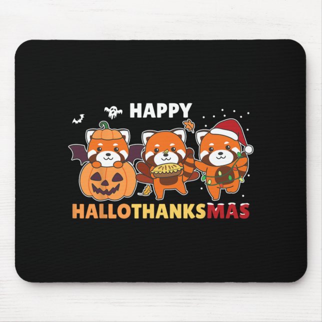 Mousepad Funny Animals For The Holidays Red Panda Christmas (Frente)